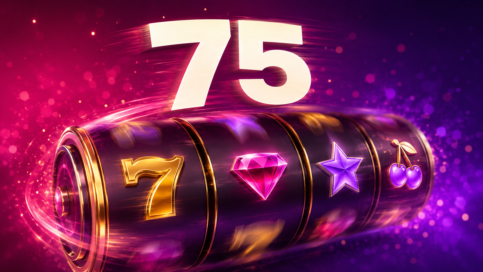 Avantgarde Casino 75 free spins — spinning slot reel with gold 7, gem and star symbols